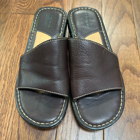 Born Dark Brown Leather Slide Wedge Sandals - size 8 - Picture 2 of 10